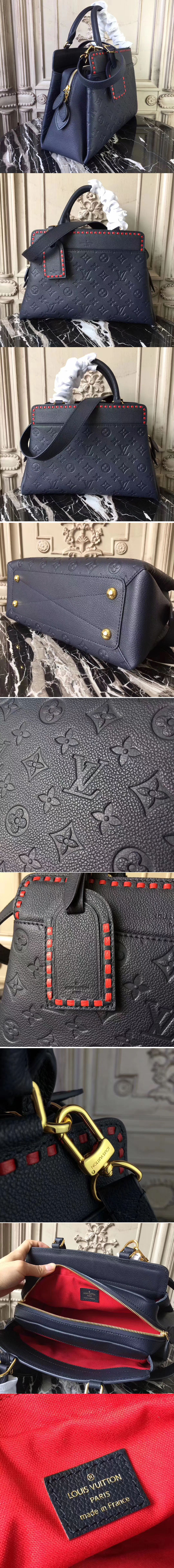 Replica Louis Vuitton Vosges MM Monogram Empreinte Leather M43738 Bags Blue