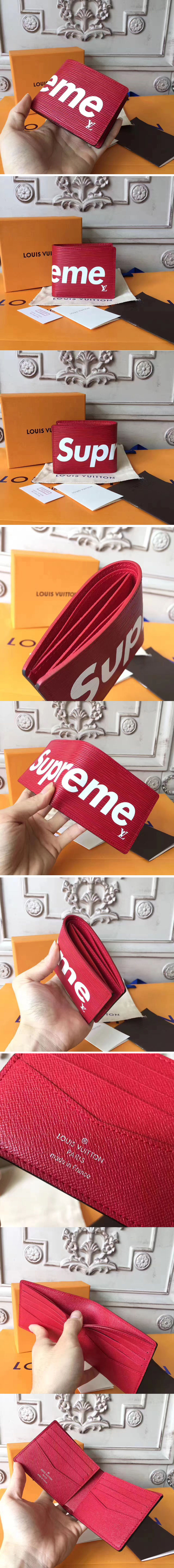 Replica Louis Vuitton M60332  Epi Leather x Supreme Wallet Red