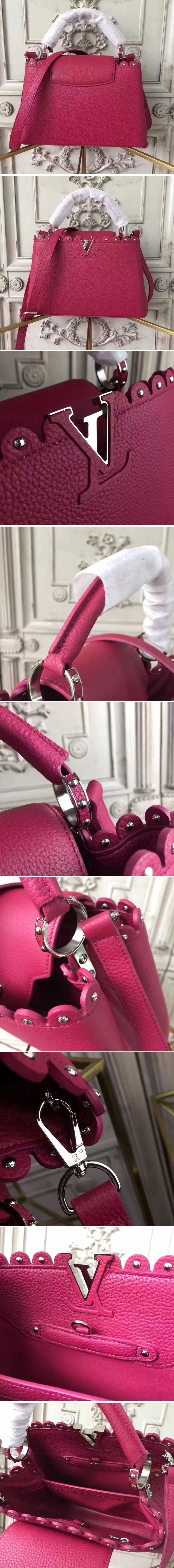 Replica Louis Vuitton M48864 Capucines MM Taurillon Leather Bags Rose