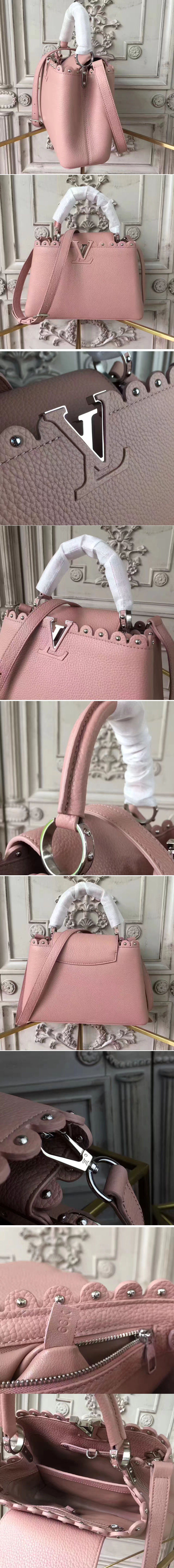 Replica Louis Vuitton M48864 Capucines MM Taurillon Leather Bags Pink