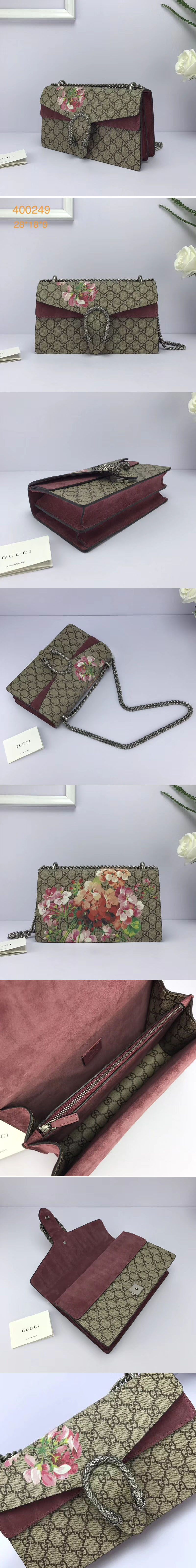 Replica Gucci 400249 Dionysus GG Blooms Print Shoulder Bag Burgundy