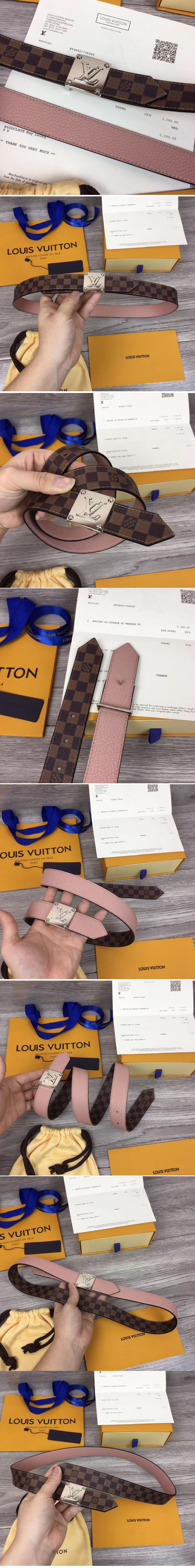 Replica Louis Vuitton M0065U LV Morningram 30mm Reversible Belt Damier Ebene Canvas Silver Buckle