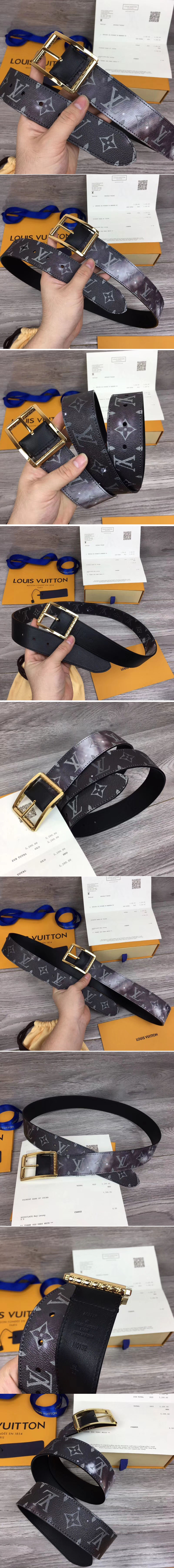 Replica Louis Vuitton M0132U LV Reverso 40mm Reversible Belts Monogram Galaxy Canvas Gold Hardware