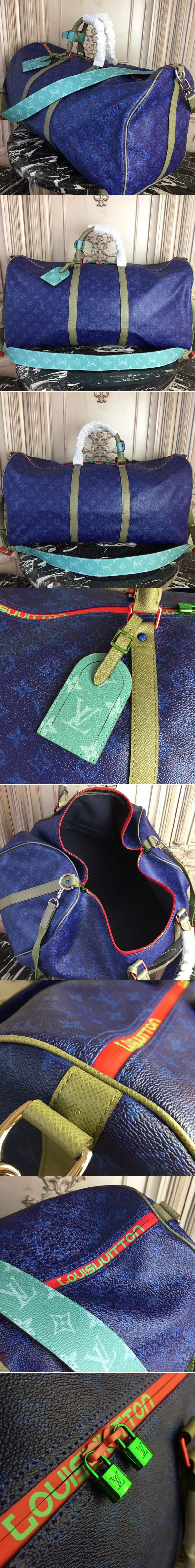 Replica Louis Vuitton M43858 Keepall Bandouliere 55 Monogram Blue Canvas Bags