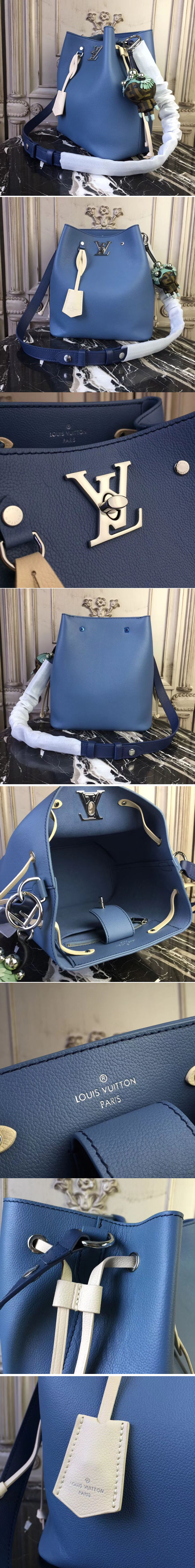 Replica Louis Vuitton M51413 Lockme Bucket Bags Soft Calfskin Blue