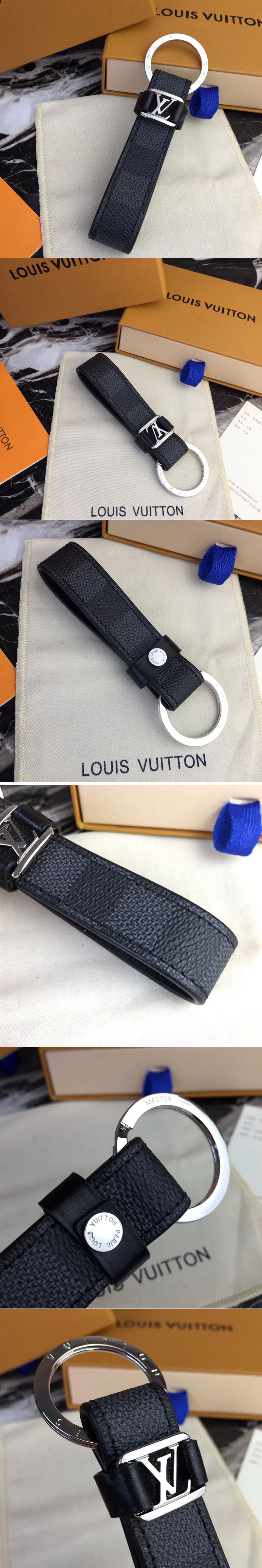 Replica Louis Vuitton M62706 LV Dragonne Key Holder Damier Graphite Canvas Silver Hardware