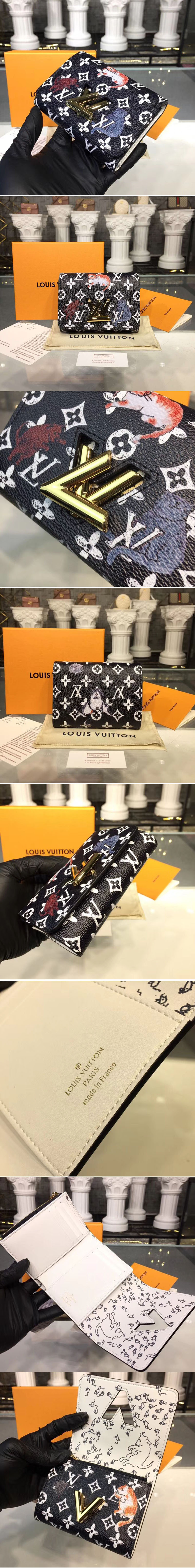 Replica Louis Vuitton M63889 LV Transformed historic Monogram canvas Twist Compact Wallet Black