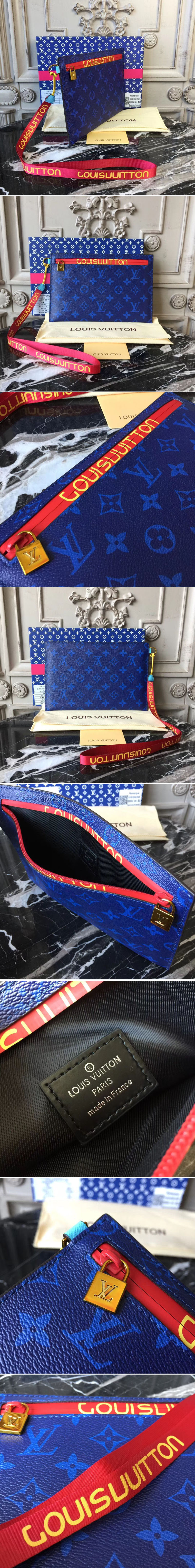 Replica Louis Vuitton M68004 Ribbon Pouches MM Monogram Blue Canvas