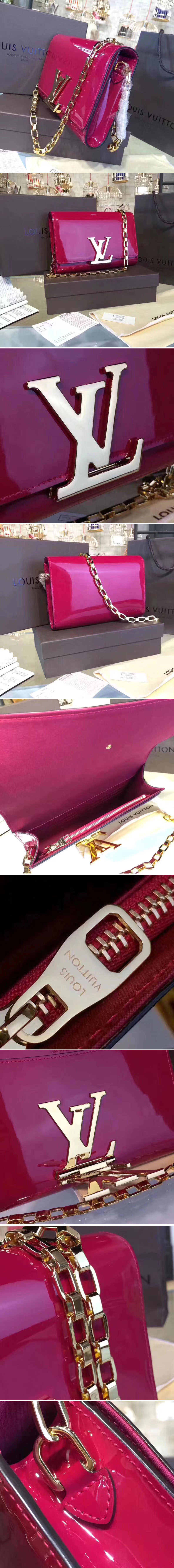 Replica Louis Vuitton M94425 Patent Calfskin Chain Louise GM Bags Red