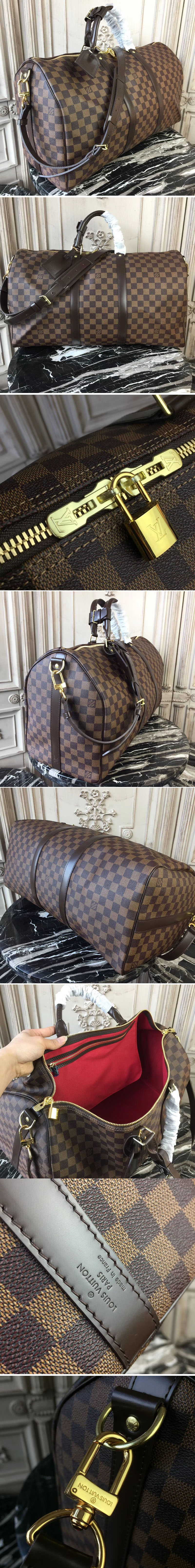 Replica Louis Vuitton N41427 Keepall Bandouliere 50 Damier Ebene Canvas Travel Bags