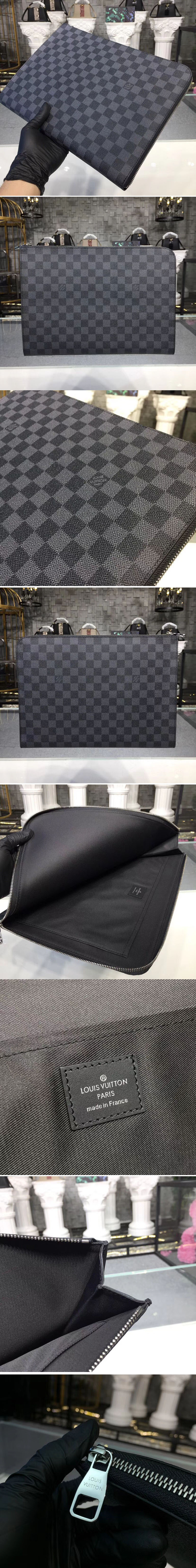 Replica Louis Vuitton N64437 LV Damier Graphite Canvas Pochette Jour GM