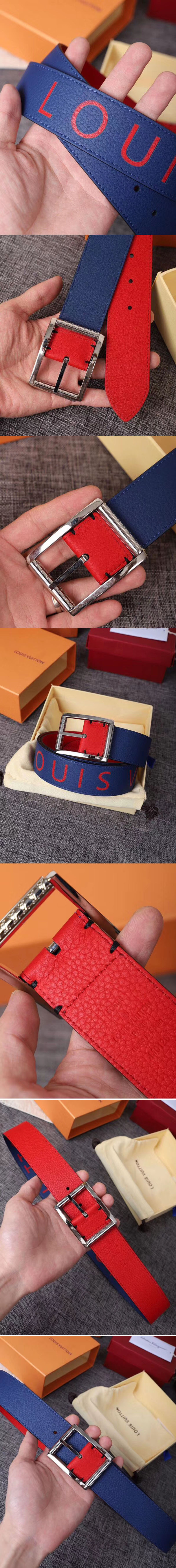 Replica Louis Vuitton M0126 LV Reversible Belt Taurillon leather Blue