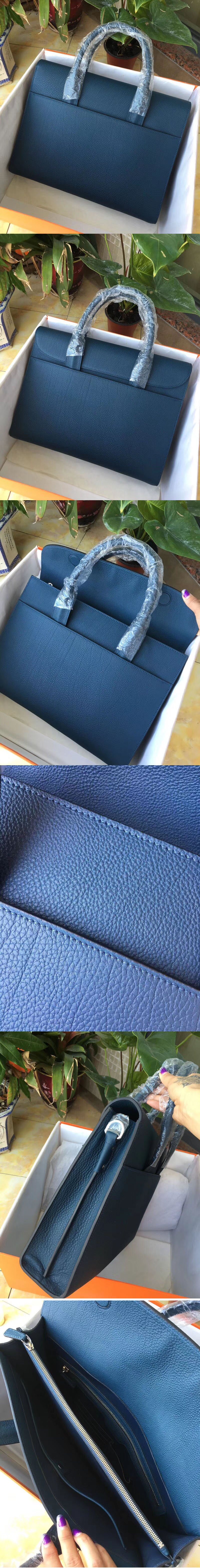 Replica Mens Hermes 38cm Messenger Bags Original Blue Togo Leather 