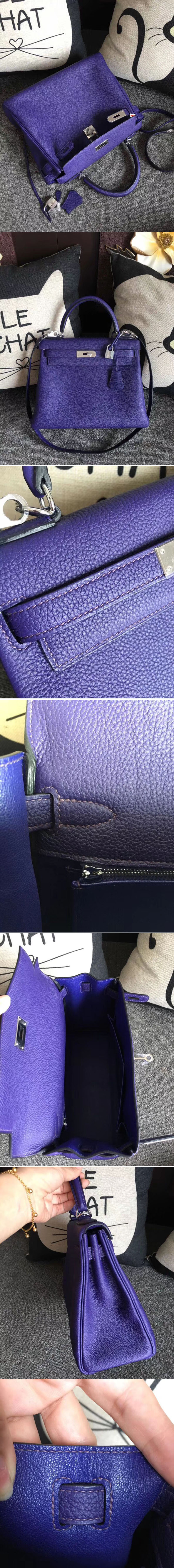 Replica Hermes Kelly 28 Tote Bags Original Purple Togo Leather Full Handstitched 