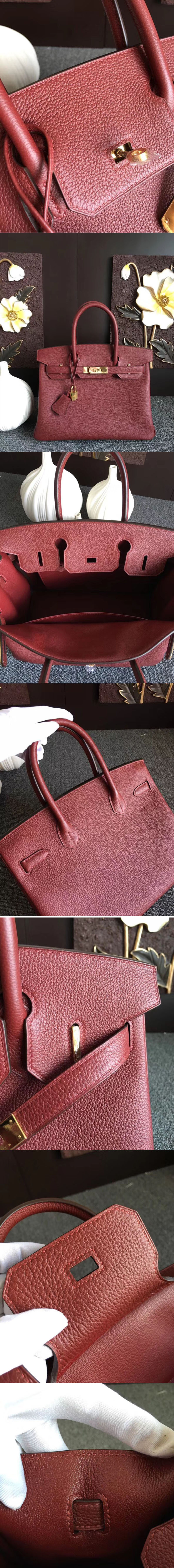 Replica Hermes Birkin 30 Tote Bags Original Wine  Togo Leather Full Handstitched Gold Hardware