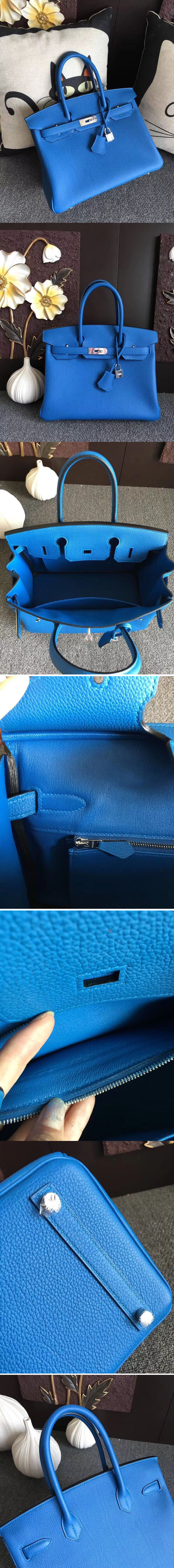 Replica Hermes Birkin 30 Tote Bags Original Blue Togo Leather Full Handstitched 