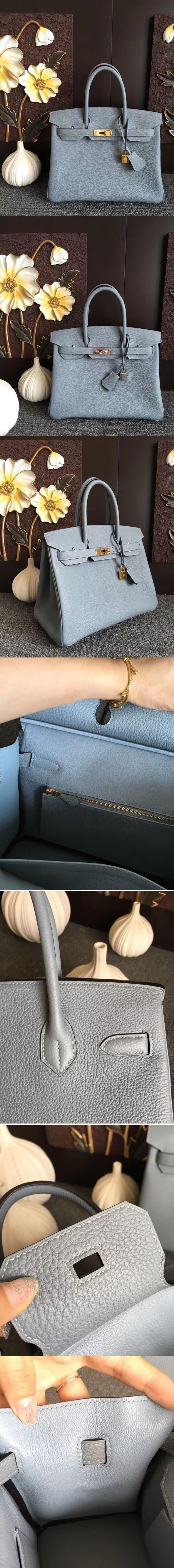 Replica Hermes Birkin 30 Tote Bags Original Light Blue Togo Leather Full Handstitched 