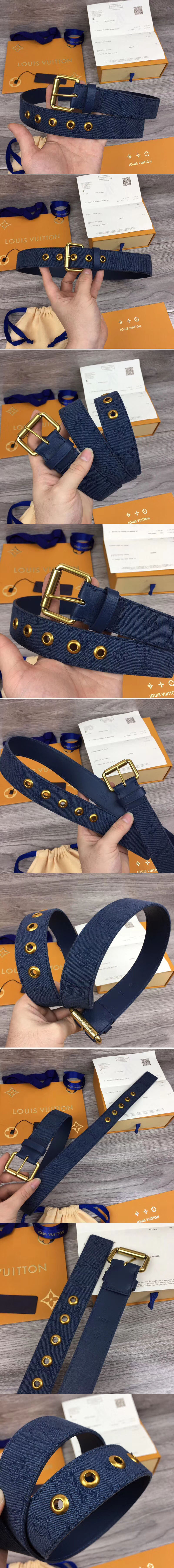 Replica Louis Vuitton M0175T LV Signature 35mm Belt Navy Blue Monogram Denim