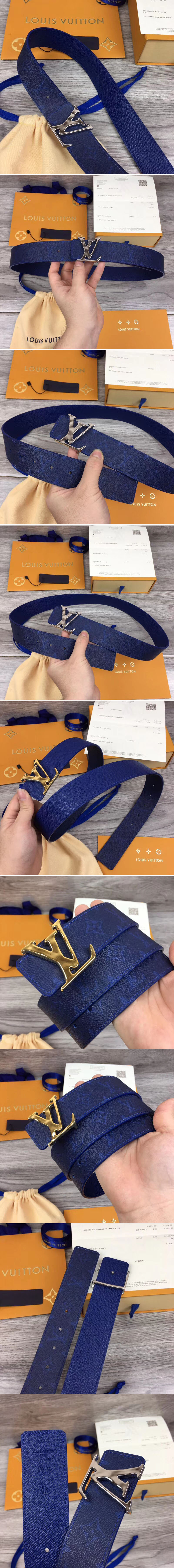 Replica Louis Vuitton M0159V LV Initiales 40mm Reversible Belt Blue Monogram Canvas and Taiga leather