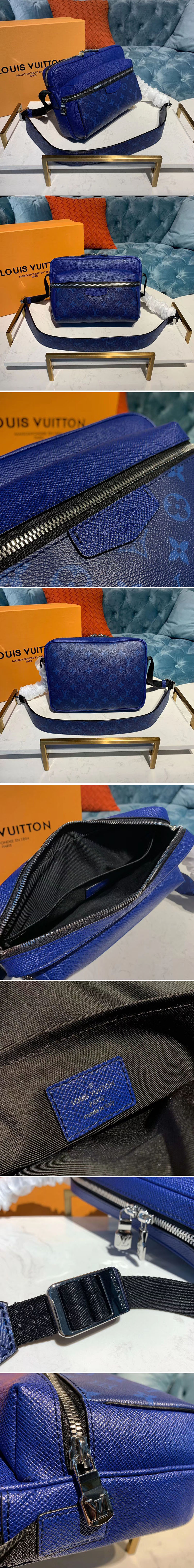 Replica Louis Vuitton M30242 LV Outdoor Messenger Bags Blue Monogram canvas and Taiga Leather