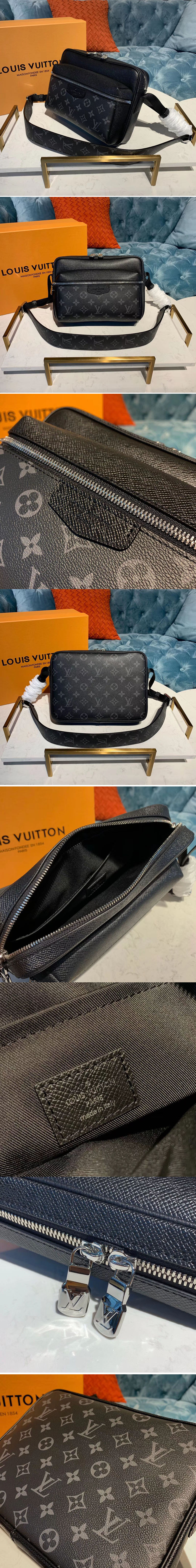 Replica Louis Vuitton M30233 LV Outdoor Messenger Bags Black Monogram canvas and Taiga Leather