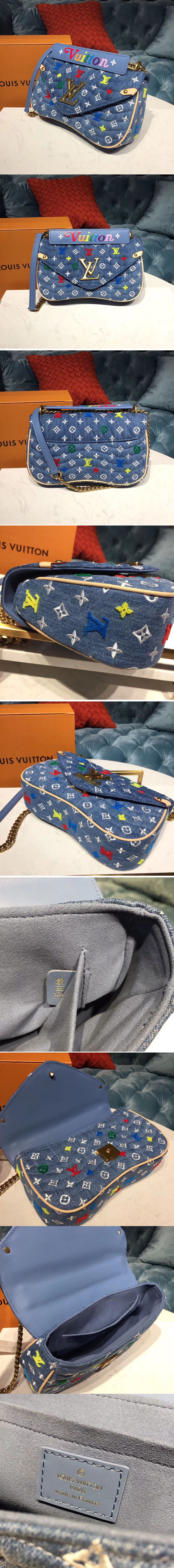 Replica Louis Vuitton M53692 LV New Wave Chain Bag MM Monogram Denim Blue