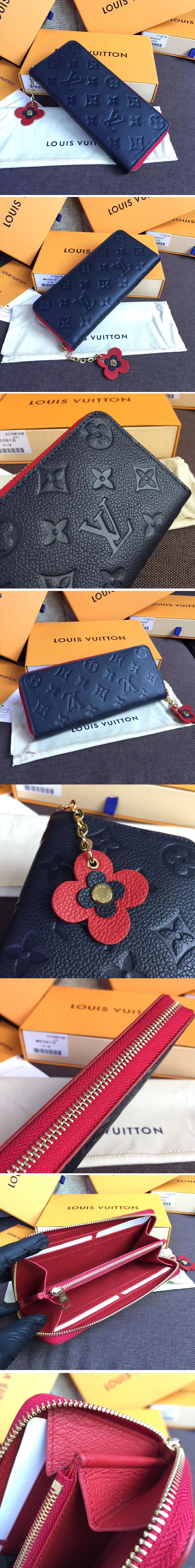 Replica Louis Vuitton M63920 LV Clemence Wallet Monogram Empreinte Leather Marine Rouge