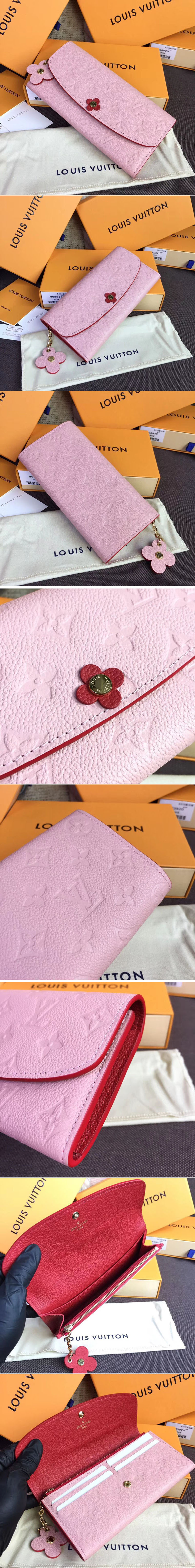 Replica Louis Vuitton M64162 LV Emilie Wallet Monogram Empreinte Leather Rose Poudre