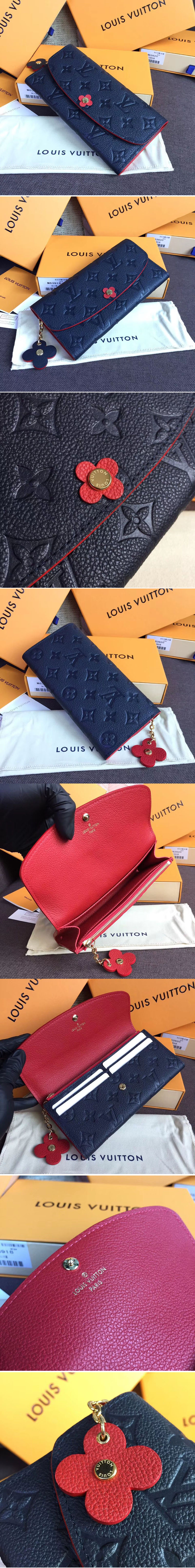 Replica Louis Vuitton M63918 LV Emilie Wallet Monogram Empreinte Leather Marine Rouge