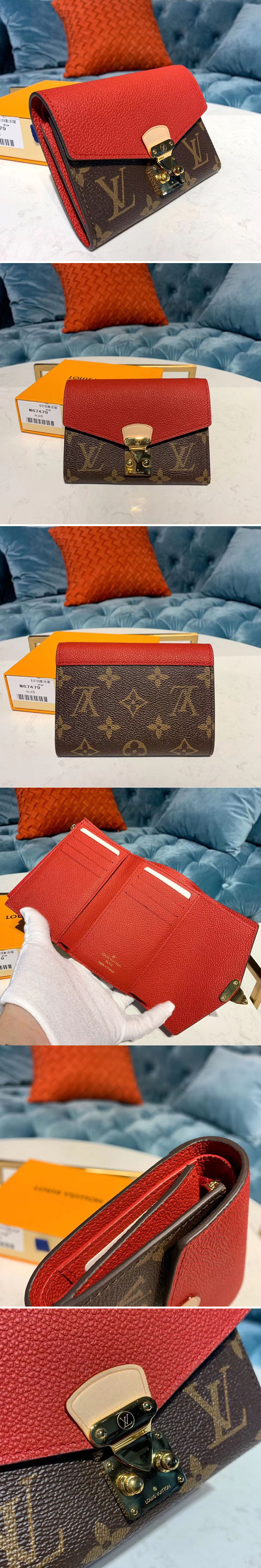 Replica Louis Vuitton M67478 LV Pallas Compact Wallet Monogram Canvas And Red Calf Leather