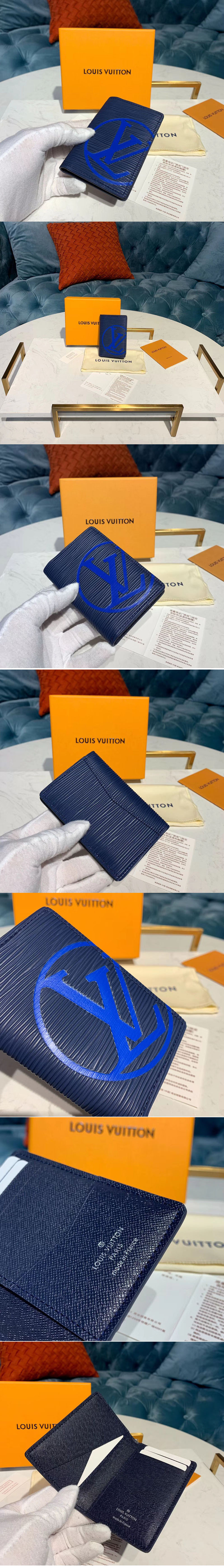 Replica Louis Vuitton M67905 LV Pocket Organizer Wallet Blue Epi Leather