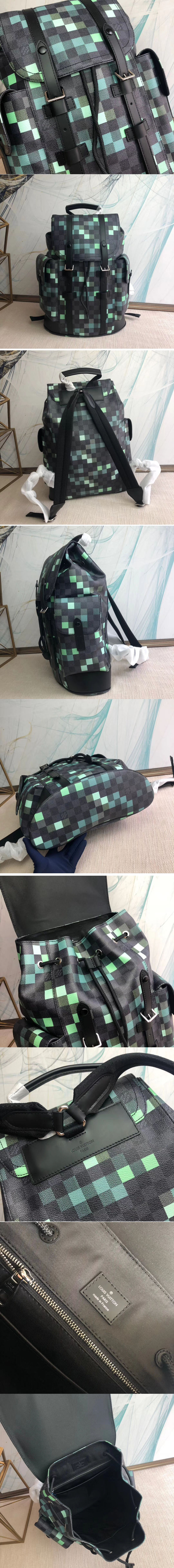 Replica Louis Vuitton N40063 LV Christopher Backpack Green Damier Graphite Canvas