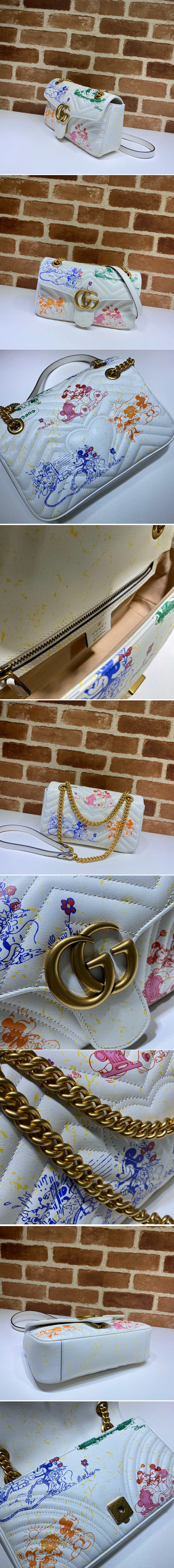 Replica Gucci ‎443497 Online Exclusive Disney x Gucci GG Marmont Small shoulder bag in White Leather