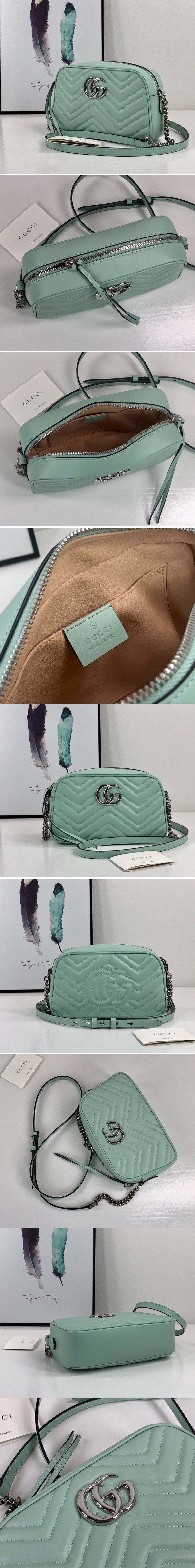 Replica Gucci 447632 GG Marmont small shoulder bag in Pastel green matelasse chevron leather