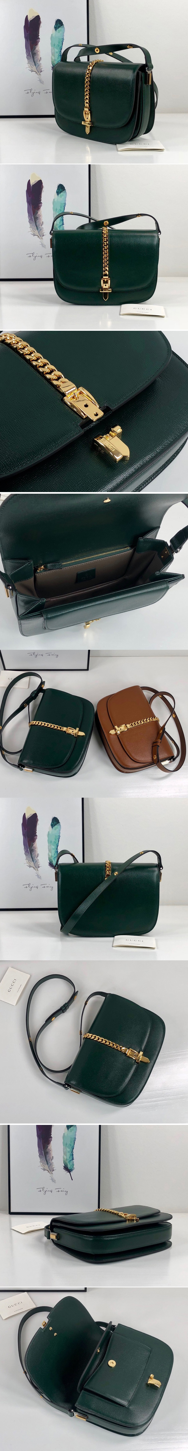 Replica Gucci 601067 Sylvie 1969 small shoulder bag in Green Leather