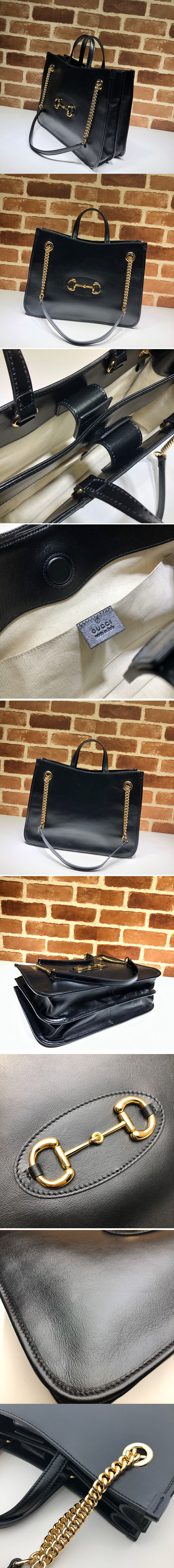 Replica Gucci 621144 Gucci 1955 Horsebit medium tote bag in Black shiny leather