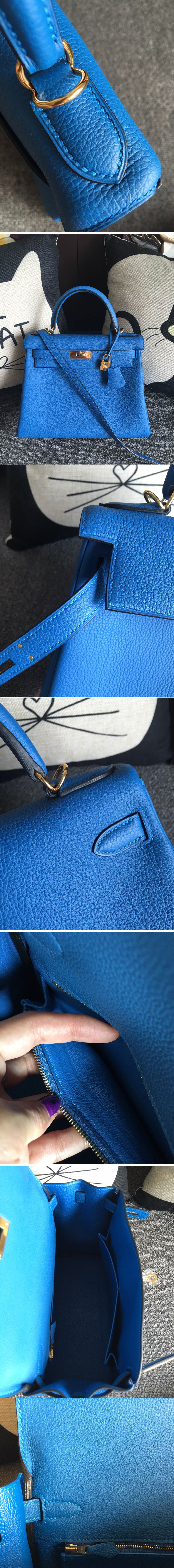 Replica Hermes Kelly 28cm Bag Full Handmade in Original Blue Togo Leather With Gold Buckle