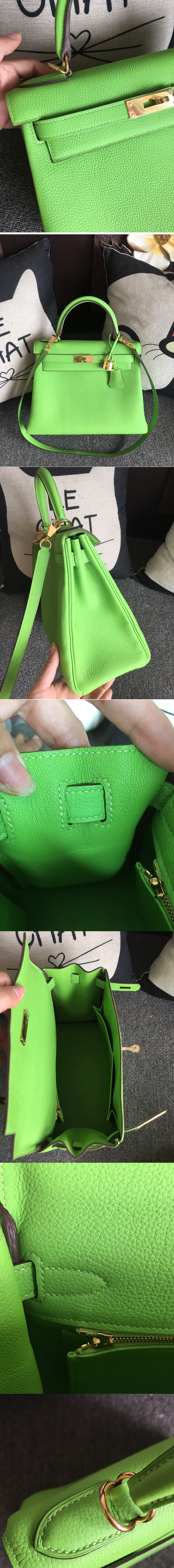 Replica Hermes Kelly 28cm Bag Full Handmade in Original Green Togo Leather With Gold Buckle