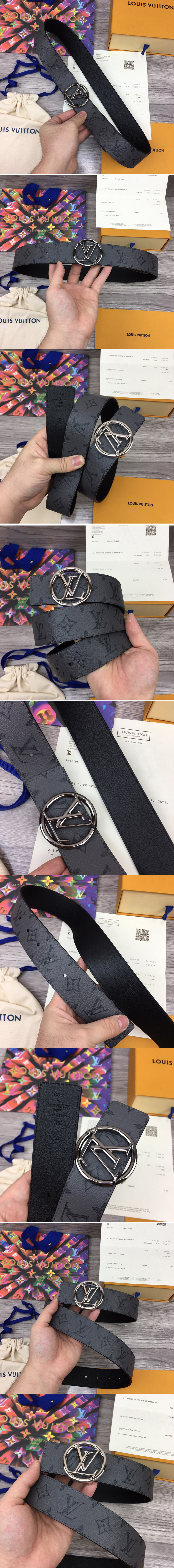 Replica Louis Vuitton M0285V LV Initiales 40mm Reversible belt in Monogram Eclipse Canvas With Silver Buckle