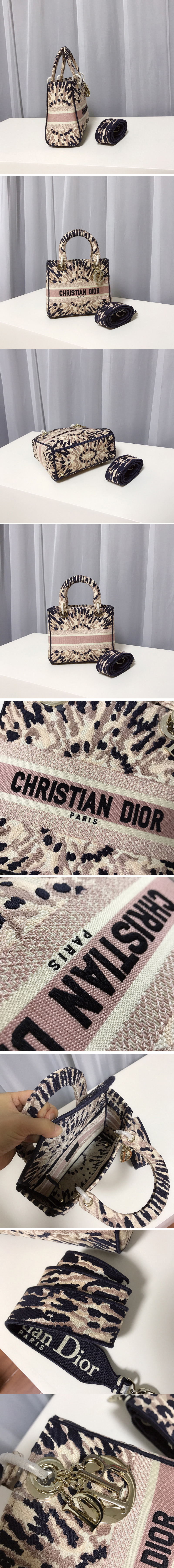 Replica Christian Dior M0565 Dior Medium Lady d-lite bag in Multicolor Tie & Dior Embroidery