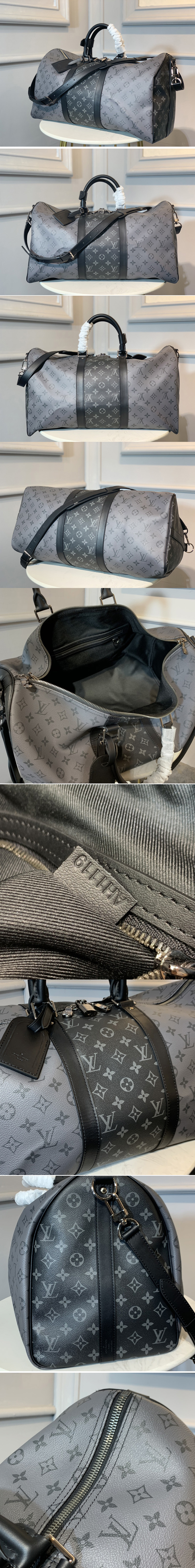 Replica Louis Vuitton M45392 LV Keepall Bandoulière 50 Bag in Monogram Eclipse canvas