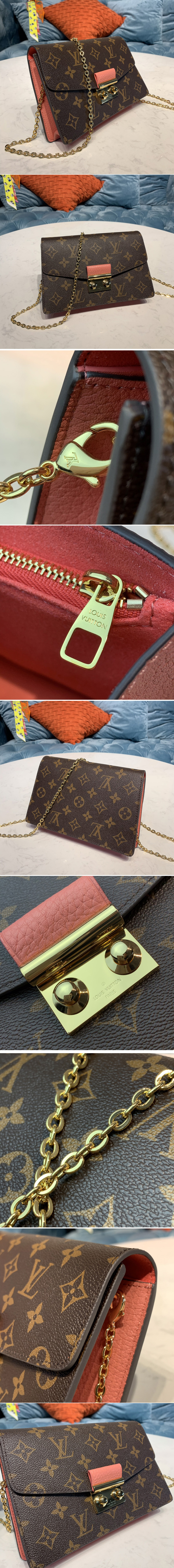 Replica Louis Vuitton M60357 LV Croisette chain wallet in Monogram canvas With Pink Leather