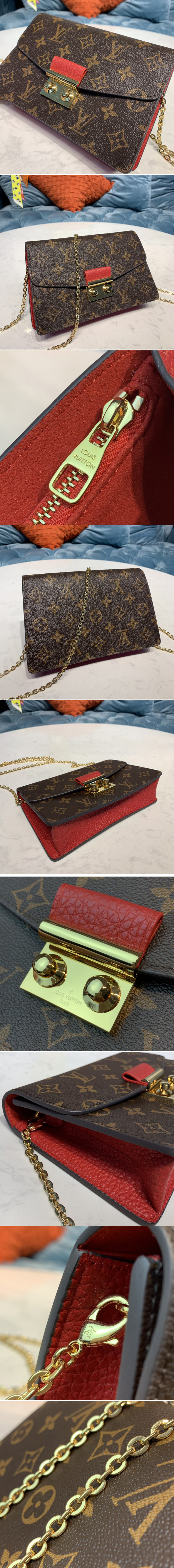 Replica Louis Vuitton M60357 LV Croisette chain wallet in Monogram canvas With Red Leather