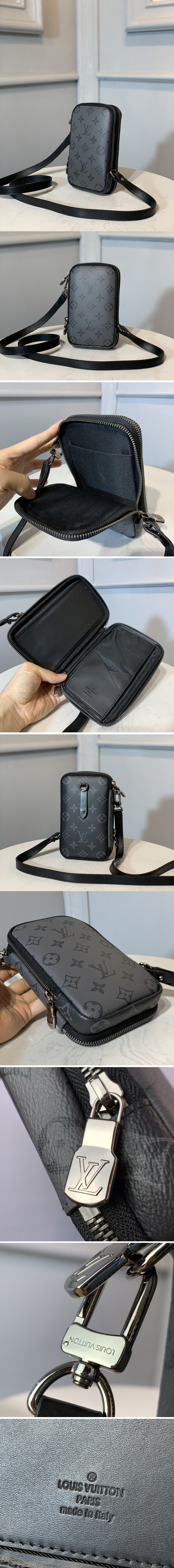 Replica Louis Vuitton M69534 LV Double Phone Pouch in Monogram Eclipse canvas