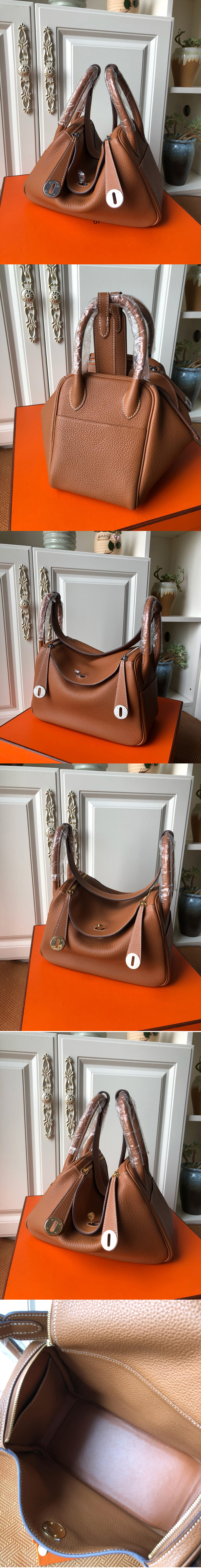 Replica Hermes Lindy 26cm Bag in Original Brown Togo Leather With Silver Buckle