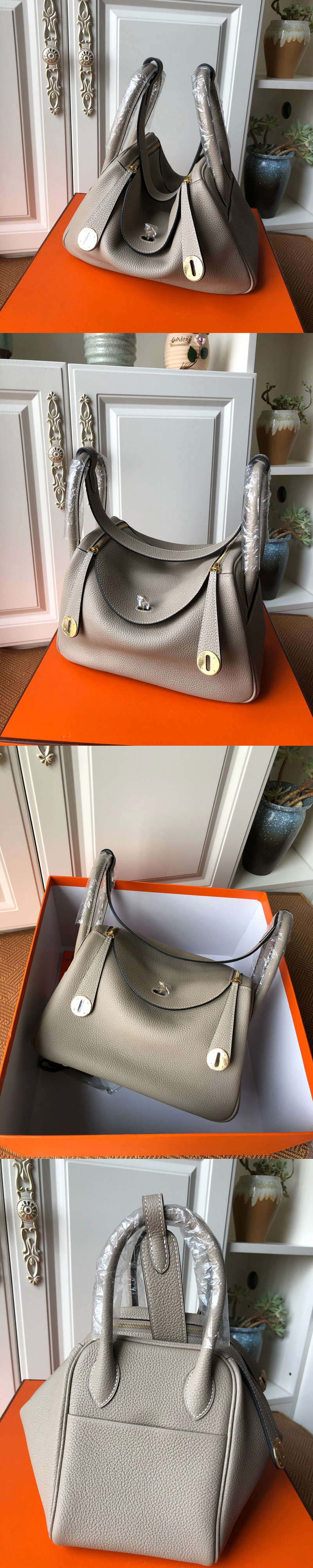 Replica Hermes Lindy 26cm Bag in Original Gray Togo Leather With Gold Buckle