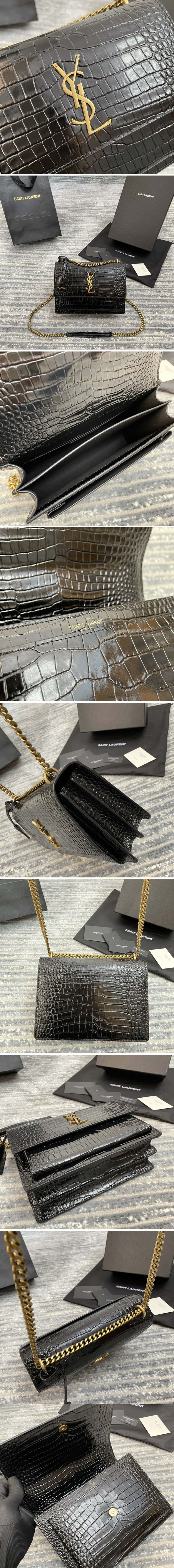 Replica YSL 442906 Saint Laurent Medium Sunset Monogram Bag in Black Crocodile With Gold Hardware