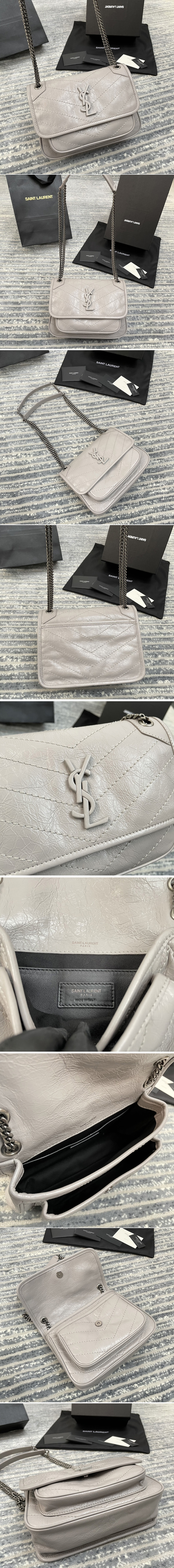 Replica Saint Laurent 533037 YSL niki baby Bag in Cream crinkled vintage leather