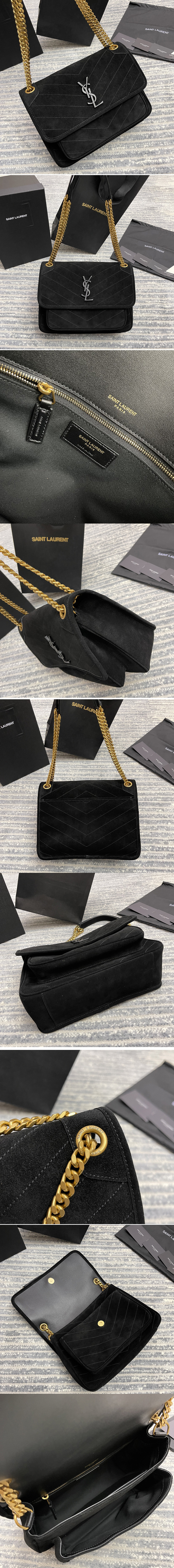 Replica Saint Laurent 633158 YSL NIKI MEDIUM Bag in Black Y-QUILTED SUEDE With Gold Hardware