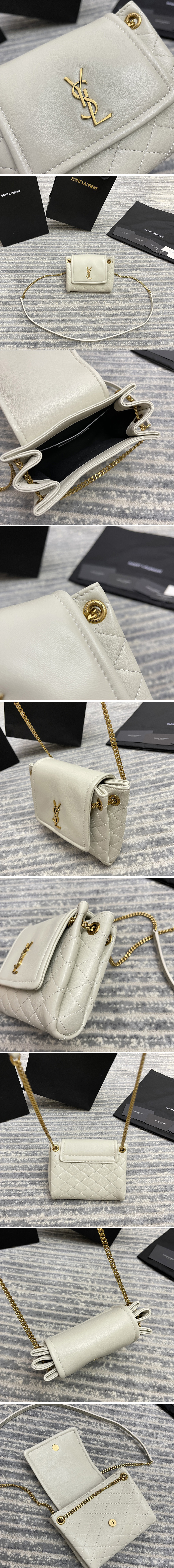 Replica Saint Laurent 672738 YSL MONOGRAM MINI NOLITA bag IN White LAMÉ LEATHER